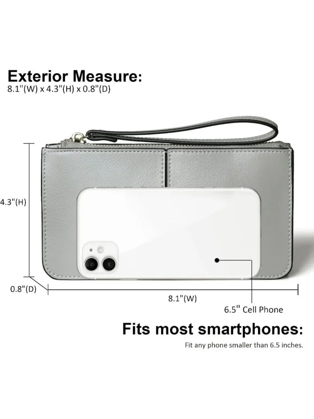 Women's Gray Taupe Leather Wristlet Clutch Wallet redit Card Holder Purse